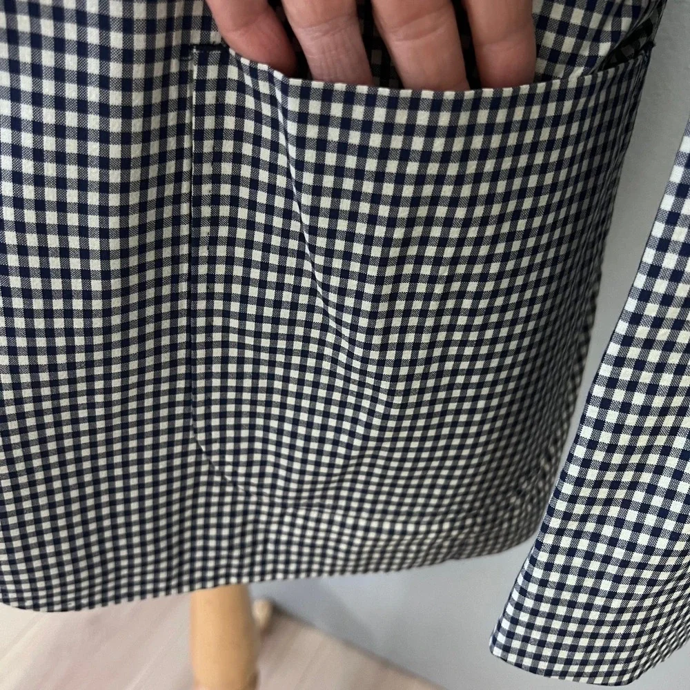 Kroon Sport Coat Mens 44R Navy Gingham Check Wool Blend Bono Blazer Stretch